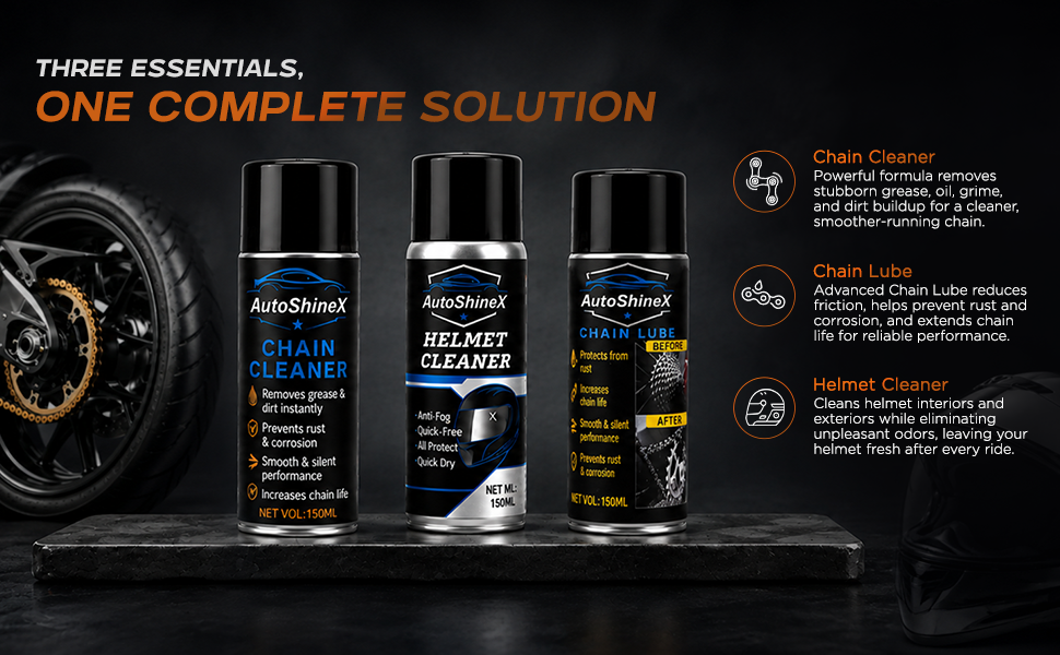 AutoShineX Chain & Helmet Care Combo (3-Pack)