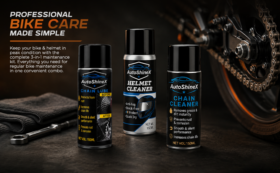AutoShineX Chain & Helmet Care Combo (3-Pack)