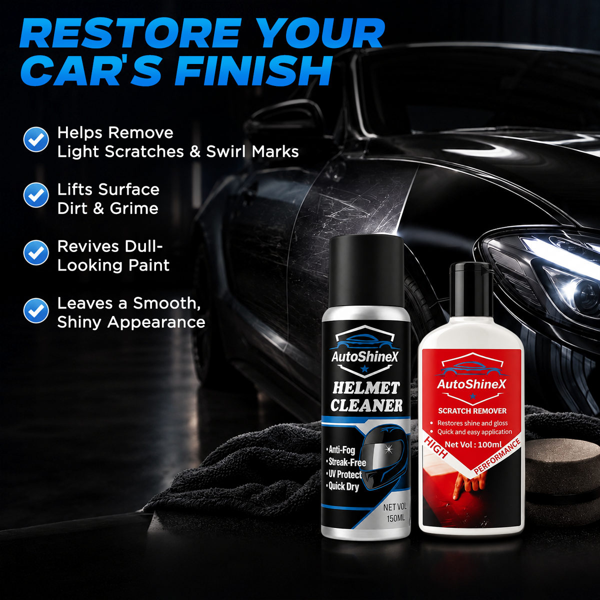 AutoShineX Scratch Remover + Helmet Cleaner Combo
