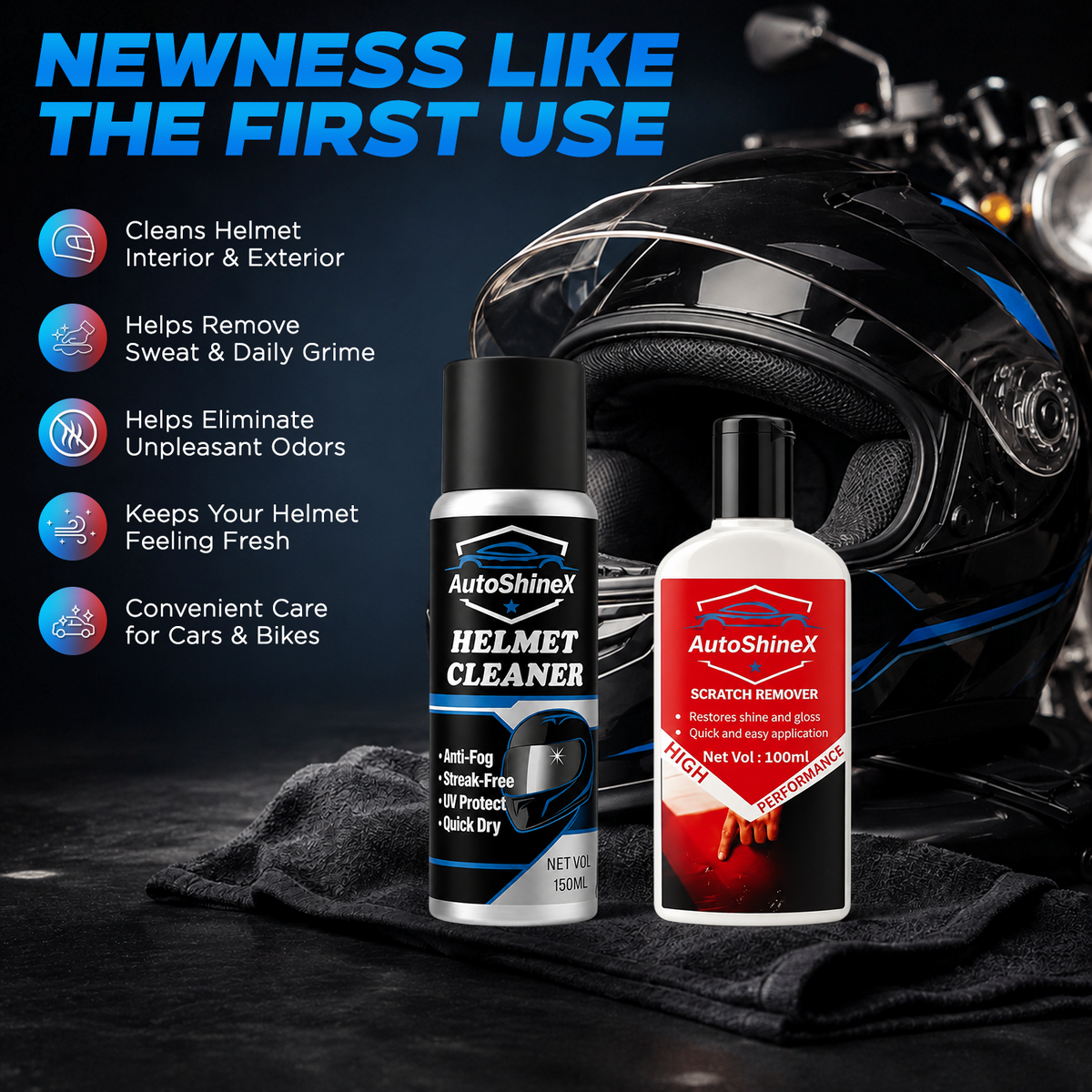 AutoShineX Scratch Remover + Helmet Cleaner Combo