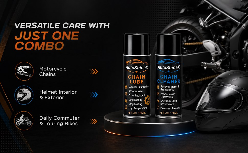 AutoShineX Chain & Helmet Care Combo (3-Pack)