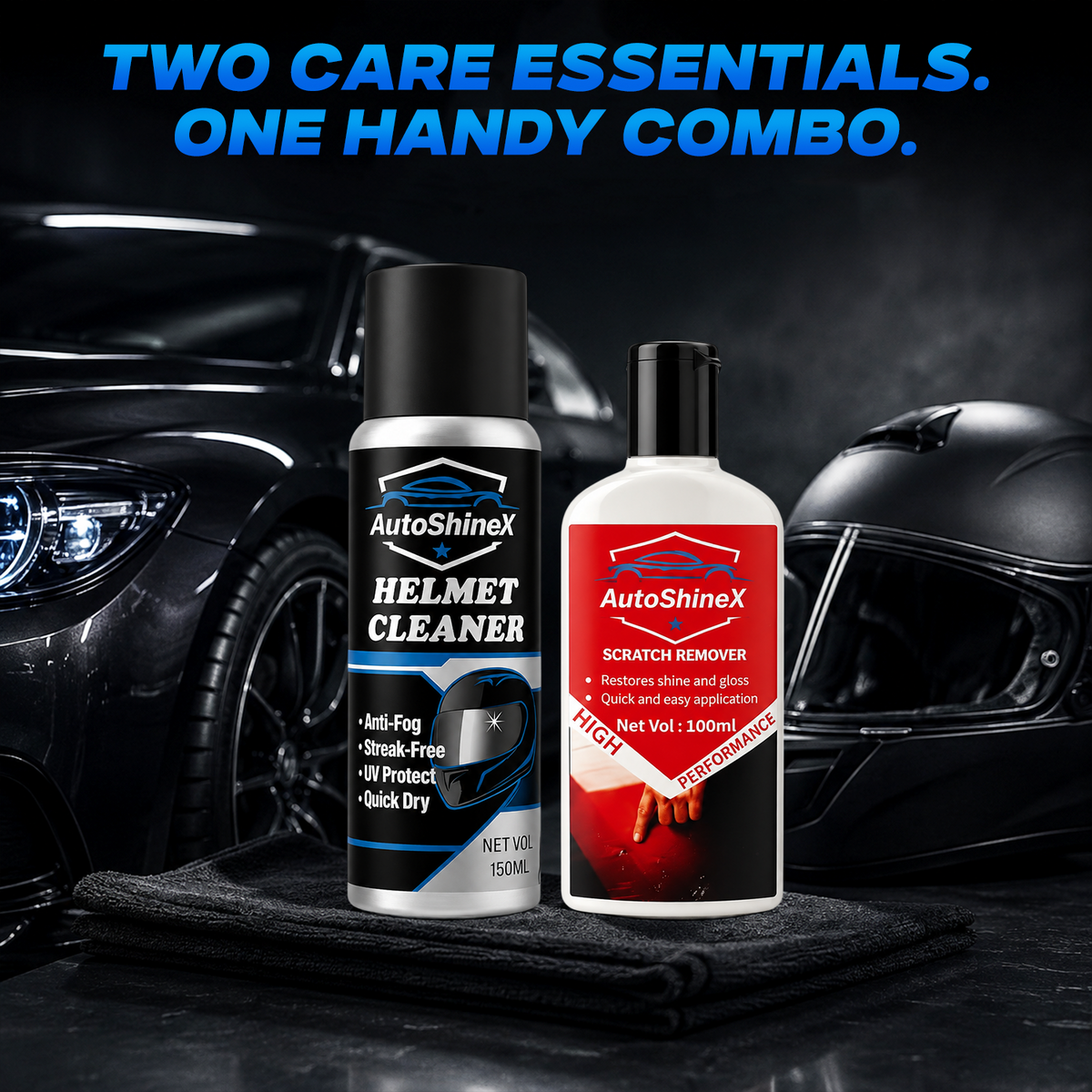 AutoShineX Scratch Remover + Helmet Cleaner Combo