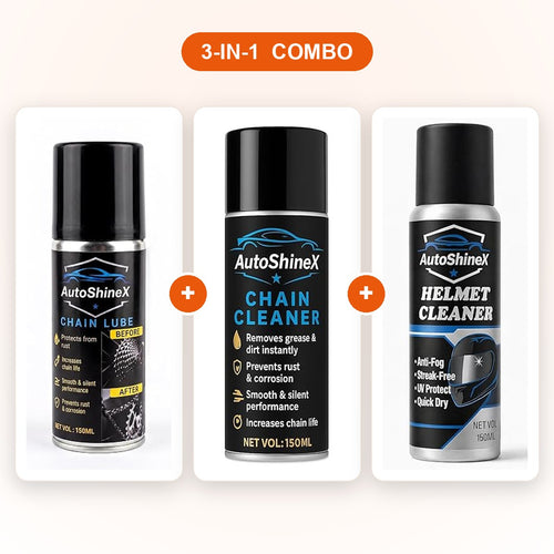 AutoShineX Chain & Helmet Care Combo (3-Pack)