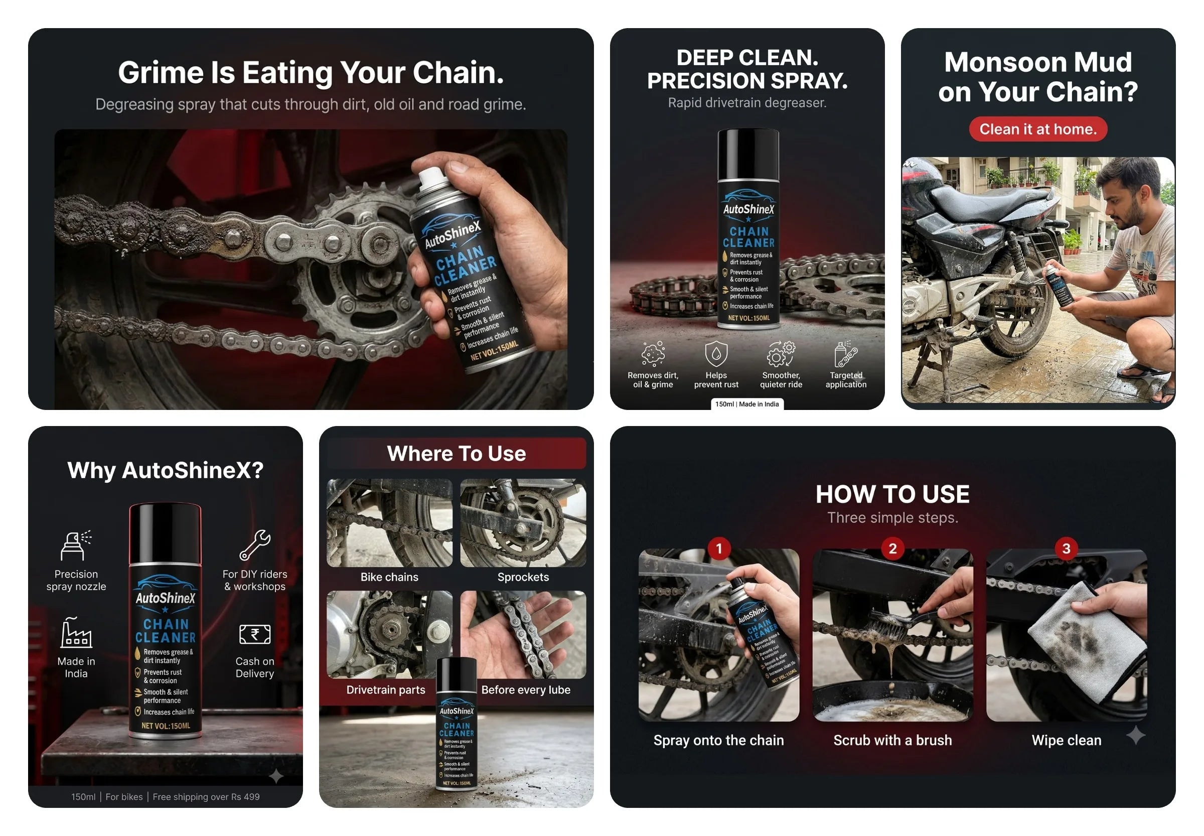 AutoShineX Chain Cleaner (150ml) — what it does, where it works, and how to use it in three steps