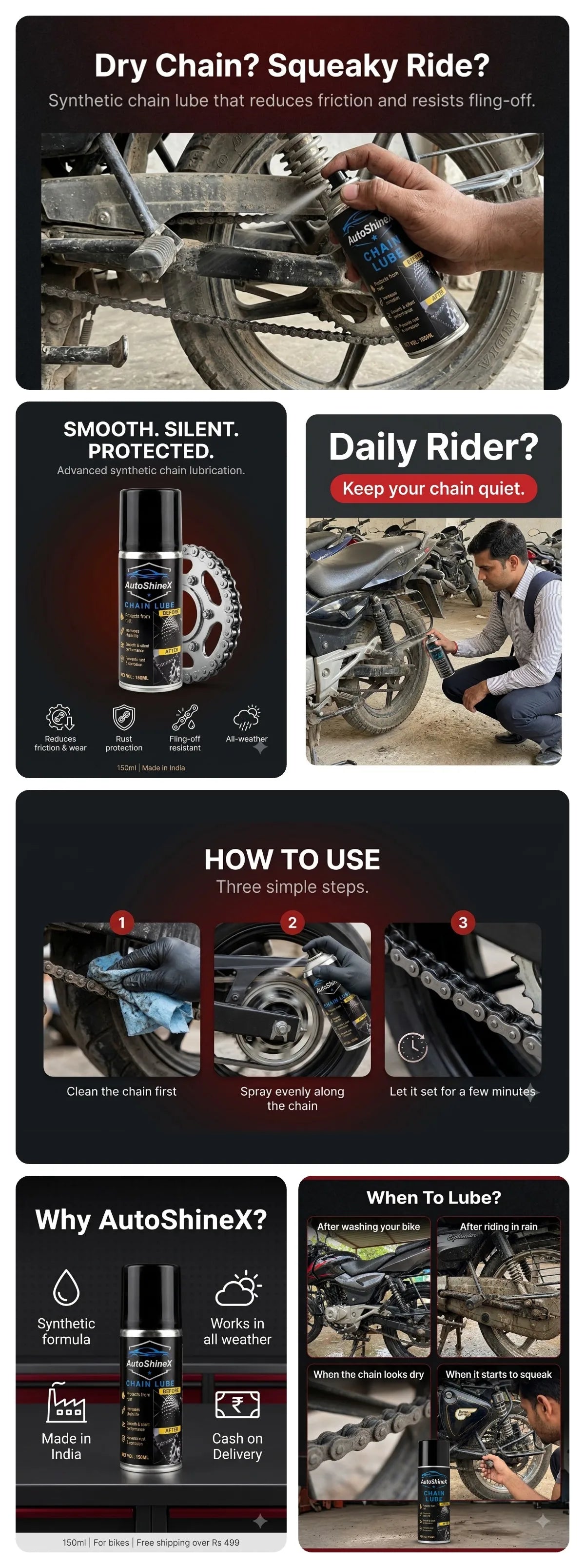 AutoShineX Chain Lube (150ml) — what it does, where it works, and how to use it in three steps