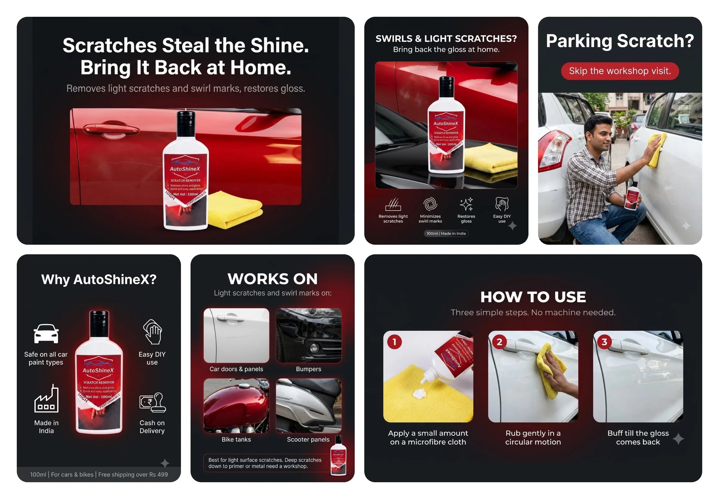 AutoShineX Scratch Remover (100ml) — what it does, where it works, and how to use it in three steps