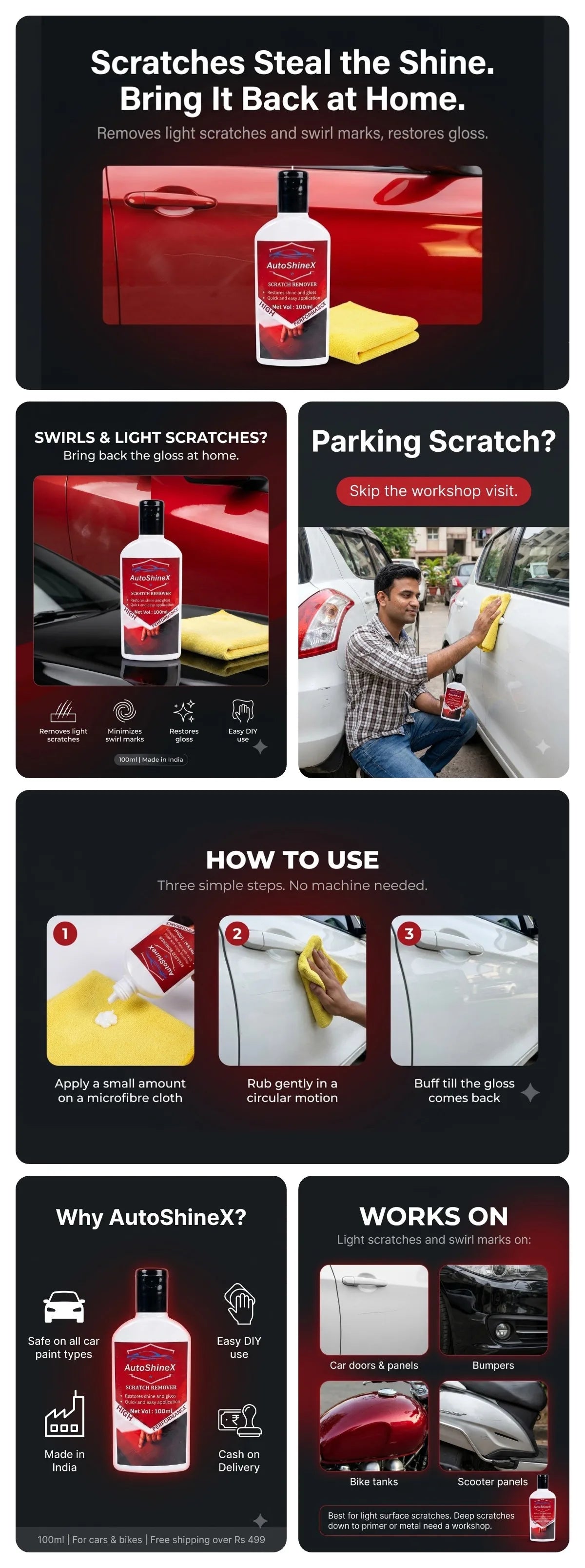 AutoShineX Scratch Remover (100ml) — what it does, where it works, and how to use it in three steps